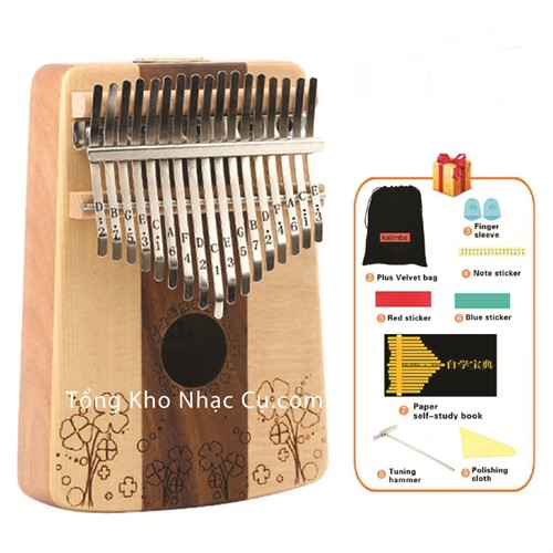 Đàn Kalimba Yael 17 Phím Gỗ Vân Sam - Rosewood Y17SMR-C (Cỏ ba lá - Mbira Thumb Finger Piano 17 Keys)